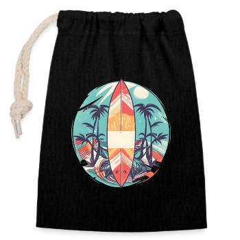 Surfboard - Closable cotton gift bag (14x20cm) - black - Front