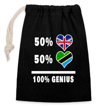 Tanzania and Great Britain 100% Genius Flag - Closable cotton gift bag (14x20cm) - black - Front