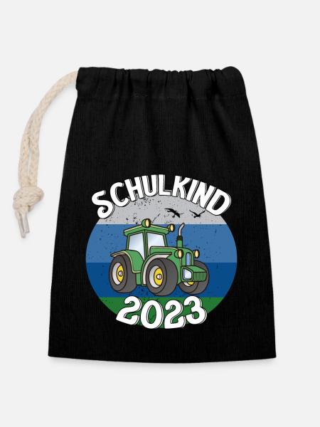 Traktor Schulkind 2023 Geschenkidee - Verschließbarer Geschenkbeutel aus Baumwolle (14x20cm) - Schwarz
