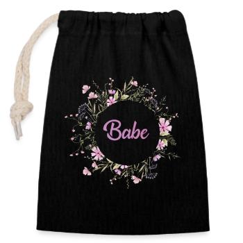 Babe Wildblumenkranz - Verschließbarer Geschenkbeutel aus Baumwolle (14x20cm) - Schwarz - Vorne