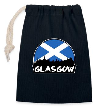 Glasgow Ecosse Drapeau Skyline Silhouette Voyage - Sac cadeau en coton avec cordon (14 x 20 cm) - bleu marine - Devant