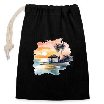 Ein Beachhaus am Stand mit Meerblick und Palmen - Verschließbarer Geschenkbeutel aus Baumwolle (14x20cm) - Schwarz - Vorne