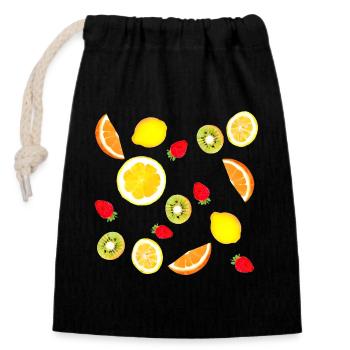 Assortiment de fruits frais - Sac cadeau en coton avec cordon (14 x 20 cm) - noir - Devant