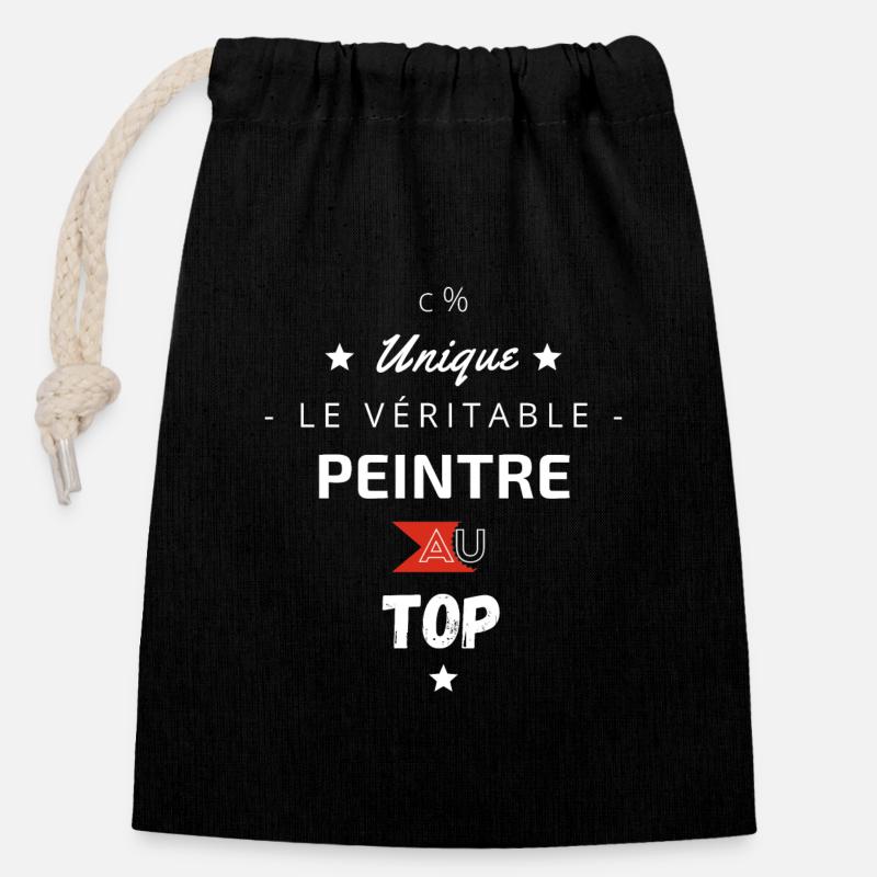 le véritable peintre au top - Sac cadeau en coton avec cordon (14 x 20 cm) - noir