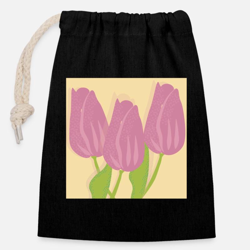 Tulpen - Verschließbarer Geschenkbeutel aus Baumwolle (14x20cm) - Schwarz