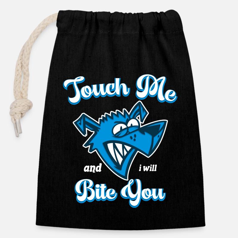 Touch Me And I Will Bite You Funny Animals Graphic - Closable cotton gift bag (14x20cm) - black