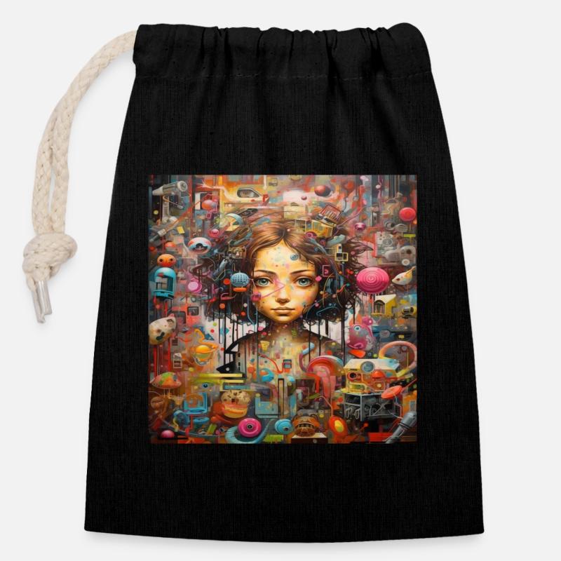 IMAGINATION STREET ART - Sac cadeau en coton avec cordon (14 x 20 cm) - noir