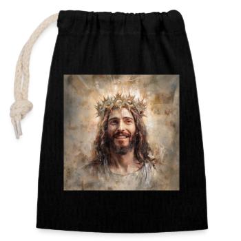 JESUS CHRIST PORTRAIT STREET ART - Sac cadeau en coton avec cordon (14 x 20 cm) - noir - Devant