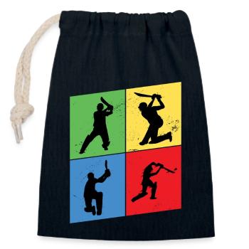 Cricket Cricketer Batsman Sport Vintage - Closable cotton gift bag (14x20cm) - navy - Front