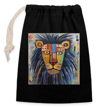 LION STREET ART - Sac cadeau en coton avec cordon (14 x 20 cm) - noir - Devant