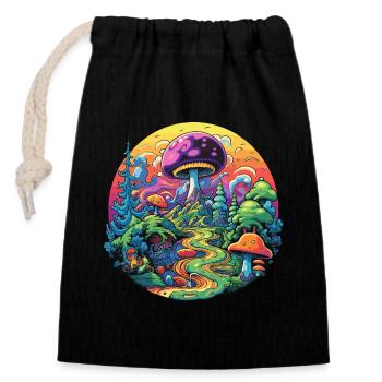 Champignons psychédéliques - Sac cadeau en coton avec cordon (14 x 20 cm) - noir - Devant