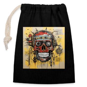 SKULL STREET ART - Closable cotton gift bag (14x20cm) - black - Front