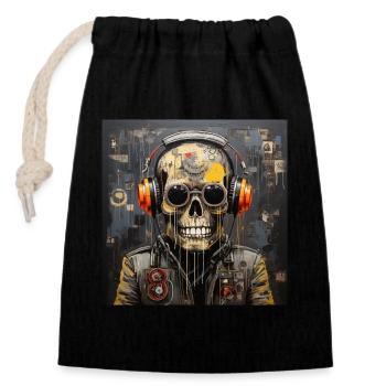 SKULL STREET ART - Closable cotton gift bag (14x20cm) - black - Front