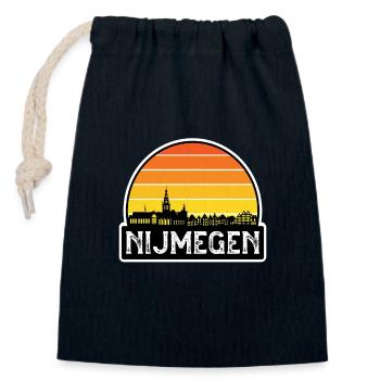 Nimègue Pays-Bas Flag Skyline Souvenir de voyage - Sac cadeau en coton avec cordon (14 x 20 cm) - bleu marine - Devant