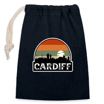 Cardiff Wales Flag Skyline Travel Souvenir - Closable cotton gift bag (14x20cm) - navy - Front