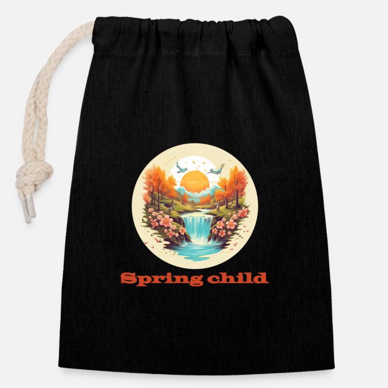 Spring child - Closable cotton gift bag (14x20cm) - black