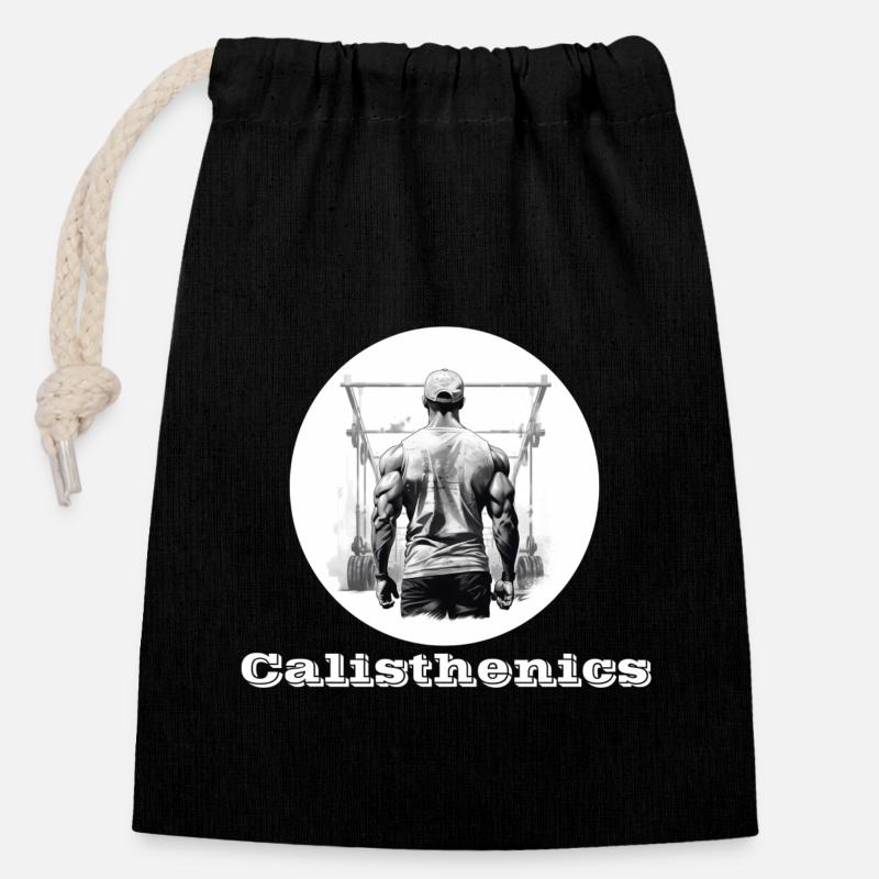 Calisthenics white - Closable cotton gift bag (14x20cm) - black
