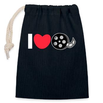 J’aime les films Déclaration de cœur Cinéma - Sac cadeau en coton avec cordon (14 x 20 cm) - bleu marine - Devant