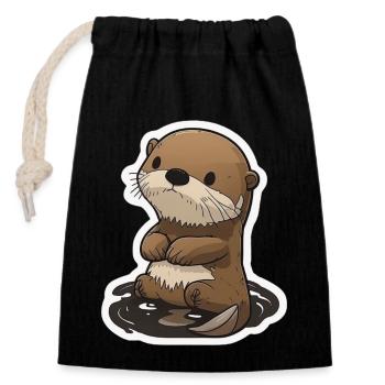 Playful otter motif - Closable cotton gift bag (14x20cm) - black - Front