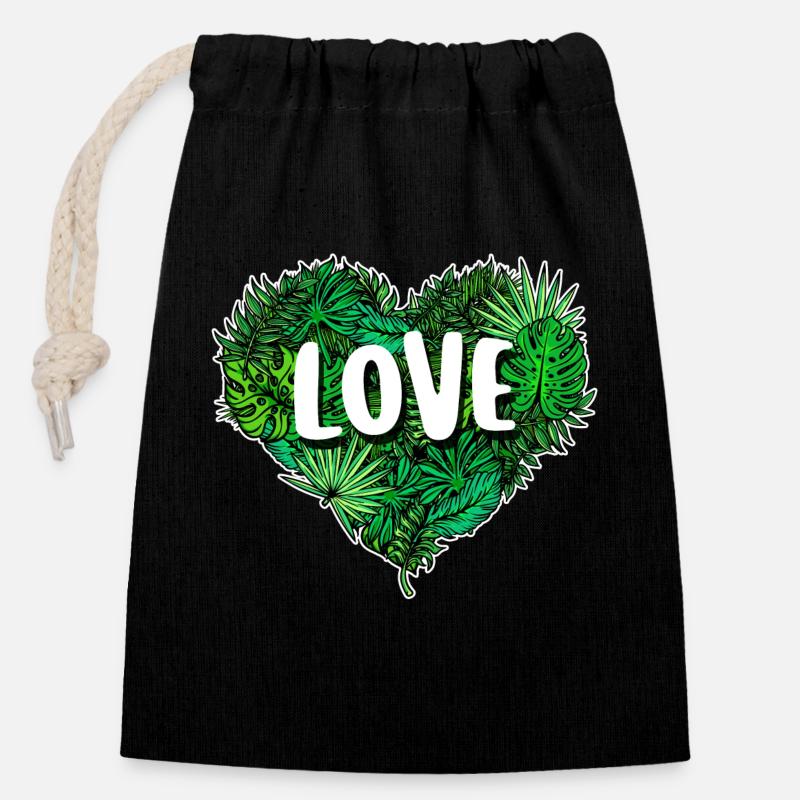Heart Earth Mother Nature Saying Nature Conservation Environment - Closable cotton gift bag (14x20cm) - black