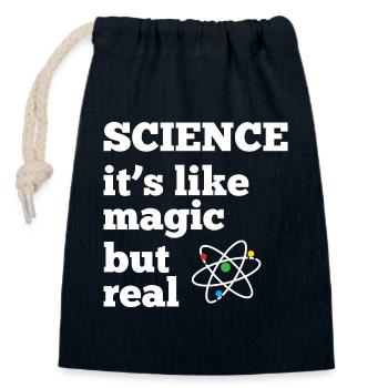 La science - c’est comme de la magie mais réel - Sac cadeau en coton avec cordon (14 x 20 cm) - bleu marine - Devant