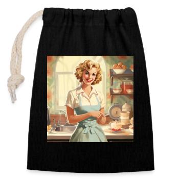 Vintage Hausfrau 50er Jahre - Retro Küche & Backen - Verschließbarer Geschenkbeutel aus Baumwolle (14x20cm) - Schwarz - Vorne