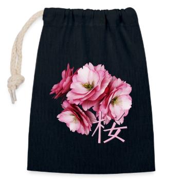 Cherry Blossom - Closable cotton gift bag (14x20cm) - navy - Front