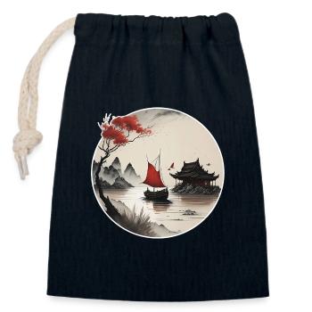 Asian landscape - Closable cotton gift bag (14x20cm) - navy - Front