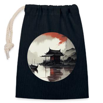 Asian landscape - Closable cotton gift bag (14x20cm) - navy - Front