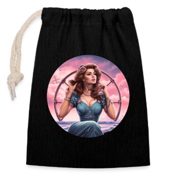 Belle femme au bord de la mer en style pin-up - Sac cadeau en coton avec cordon (14 x 20 cm) - noir - Devant