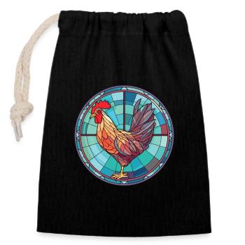 Chicken Colorful Watercolor Animal Illustration - Closable cotton gift bag (14x20cm) - black - Front