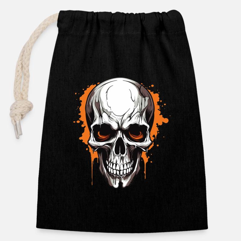 Orangener Schädel Splatter Gothic - Verschließbarer Geschenkbeutel aus Baumwolle (14x20cm) - Schwarz