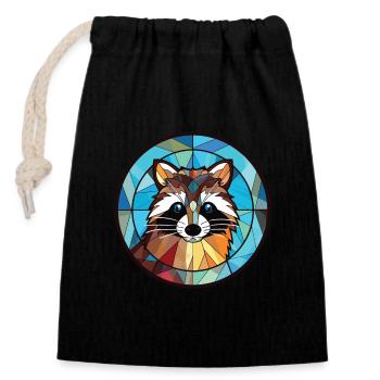 Racoon Colorful Aquarelle Animal Animal Illustration - Sac cadeau en coton avec cordon (14 x 20 cm) - noir - Devant