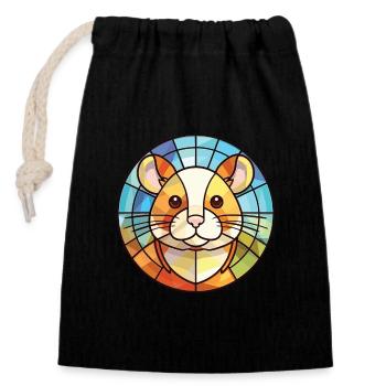 Hamster Colorful Watercolor Animal Illustration - Closable cotton gift bag (14x20cm) - black - Front