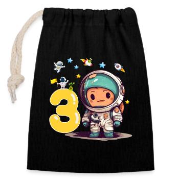 Petit astronaute 3e anniversaire - Sac cadeau en coton avec cordon (14 x 20 cm) - noir - Devant