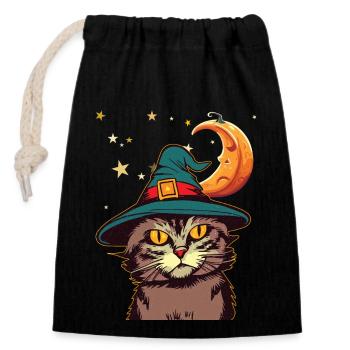cat witch - Verschließbarer Geschenkbeutel aus Baumwolle (14x20cm) - Schwarz - Vorne