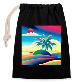 Coucher de soleil sur la plage dans le style des années 80 - Sac cadeau en coton avec cordon (14 x 20 cm) - noir - Devant