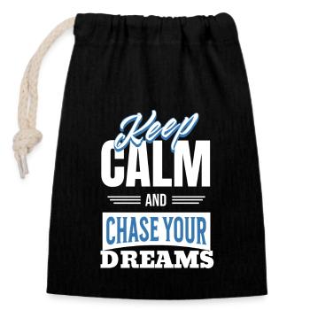 Keep Calm and Chase Your Dreams - Closable cotton gift bag (14x20cm) - black - Front