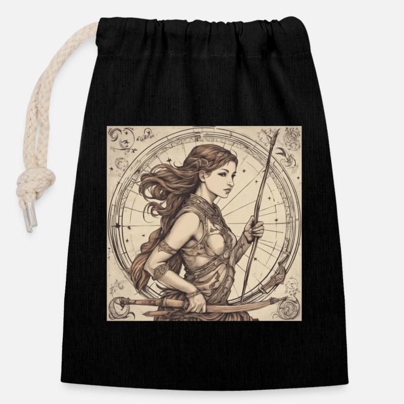 Zodiac Sagittarius - Closable cotton gift bag (14x20cm) - black