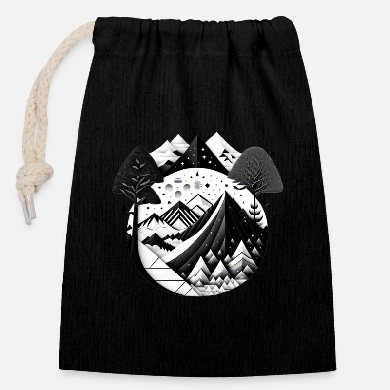 Les Montagnes 02 - Sac cadeau en coton avec cordon (14 x 20 cm) - noir