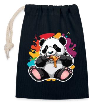 Happy Panda Eating with Paint Splatter Sticker Des - Closable cotton gift bag (14x20cm) - navy - Front