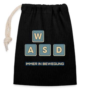 WASD - immer in Bewegung - Verschließbarer Geschenkbeutel aus Baumwolle (14x20cm) - Schwarz - Vorne