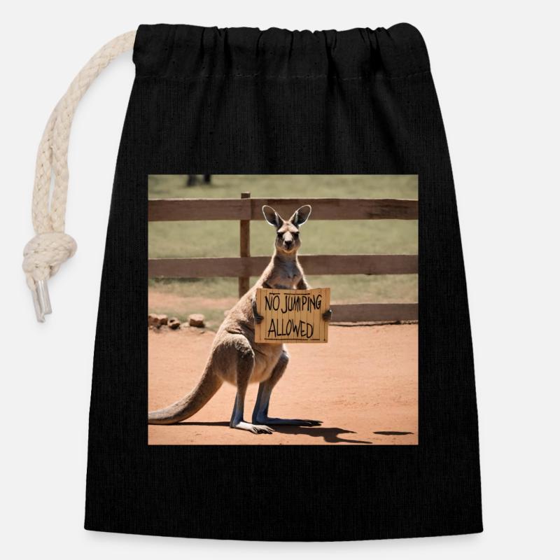 Kangaroo Meme Design - Printflow - Verschließbarer Geschenkbeutel aus Baumwolle (14x20cm) - Schwarz