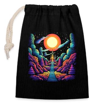 Stairway to Heaven - Psychedelic Castle Art - Closable cotton gift bag (14x20cm) - black - Front