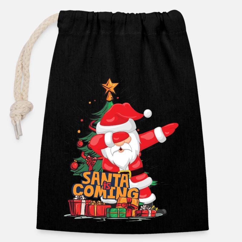 Christmas Santa Claus St. Nicholas Dabbing - Closable cotton gift bag (14x20cm) - black