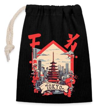 Tokyo - Verschließbarer Geschenkbeutel aus Baumwolle (14x20cm) - Schwarz - Vorne