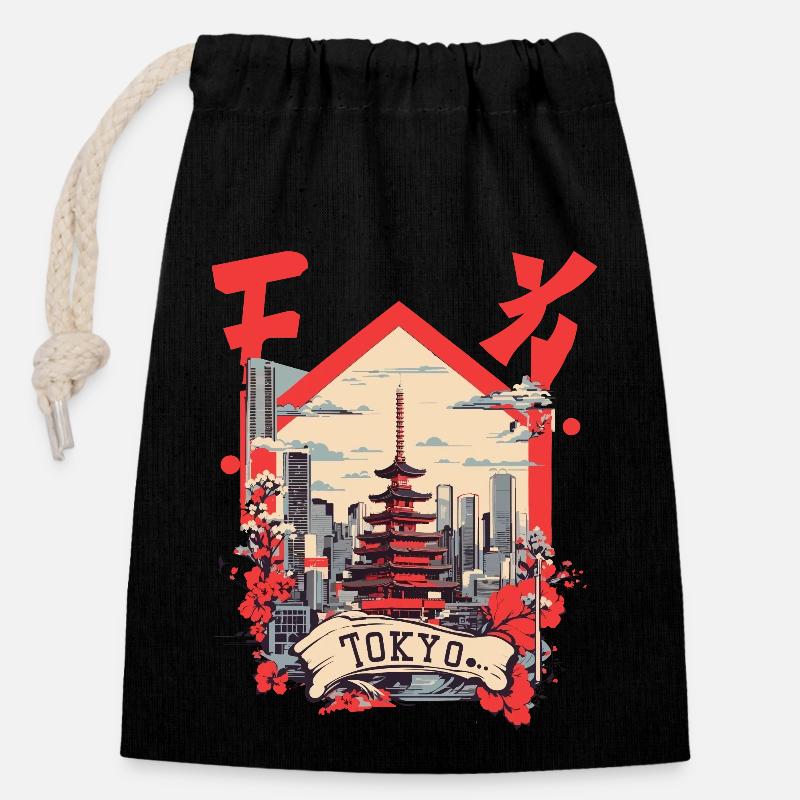 Tokyo - Verschließbarer Geschenkbeutel aus Baumwolle (14x20cm) - Schwarz
