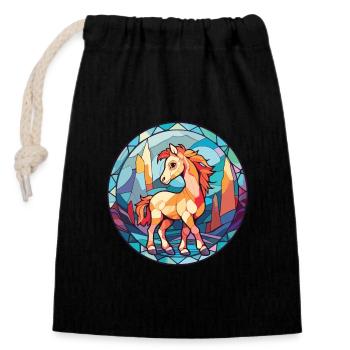 Poney Bébé Cheval Aquarelle Colorée Animal Cartoon - Sac cadeau en coton avec cordon (14 x 20 cm) - noir - Devant