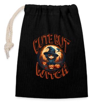 Sorcière mignonne d’Halloween - Sac cadeau en coton avec cordon (14 x 20 cm) - noir - Devant