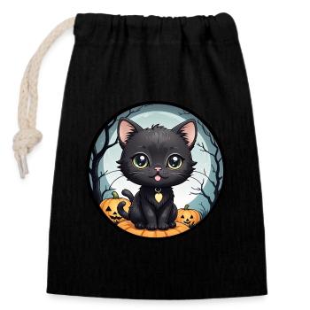 Halloween - Citrouilles de la pleine lune Black Cat - Sac cadeau en coton avec cordon (14 x 20 cm) - noir - Devant